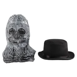 Halloween Latex Skelet Hovedbeklædning med Hat Fuld Hoved Skræmmende Knoglehjelm Hovedbeklædning