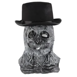 Halloween Latex Skelet Hovedbeklædning med Hat Fuld Hoved Skræmmende Knoglehjelm Hovedbeklædning