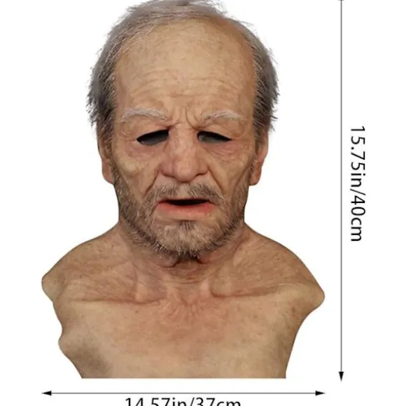 Halloween latexmaske - gammel mand dekor realistisk ansigtsmaske til menneskelig rynke_tfrf B