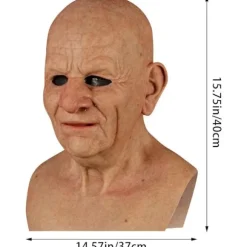 Halloween latexmaske - gammel mand dekor realistisk ansigtsmaske til menneskelig rynke_yux E