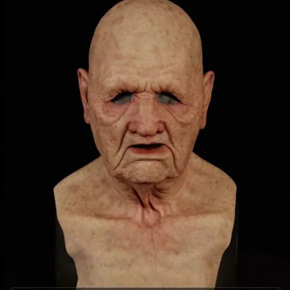 Halloween latexmaske - gammel mand dekor realistisk ansigtsmaske til menneskelig rynke A