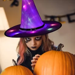 Halloween LED lysende heksehat Glødende heksehat purple 32*38cm