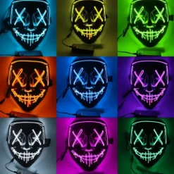 Halloween Maske LED Glow Maske Elektrisk Tråd Lys Op The Purge Film Kostume Lys Halloween Fest Grøn grøn green