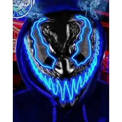 Halloween Maske LED Lys Op Maske til Voksne Børn, Unik Neon Glød Masker med Mørke og Onde Glødende Øjne, Iøjnefaldende Truende Cool Halloween Kostume | Fyndiq