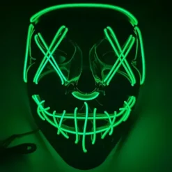 Halloween Maske, LED Lysende Purge Maske, Purge Maske Kostume, Halloween Masker Kostume til Mænd Kvinder Børn (stemmestyret)(Grøn)