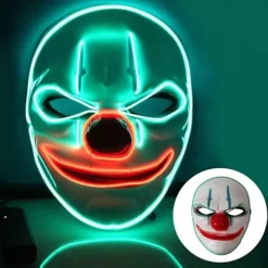 Halloween maske, LED maske med 3 flash tilstande klovn maske til børn mand kvinde, jul, karneval