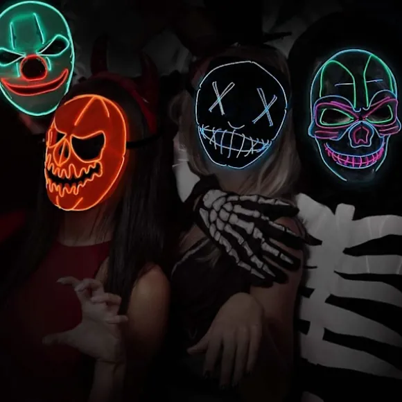 Halloween maske, LED maske med 3 flash tilstande klovn maske til børn mand kvinde, jul, karneval