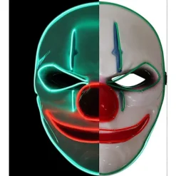 Halloween maske, LED maske med 3 flash tilstande klovn maske til børn mand kvinde, jul, karneval