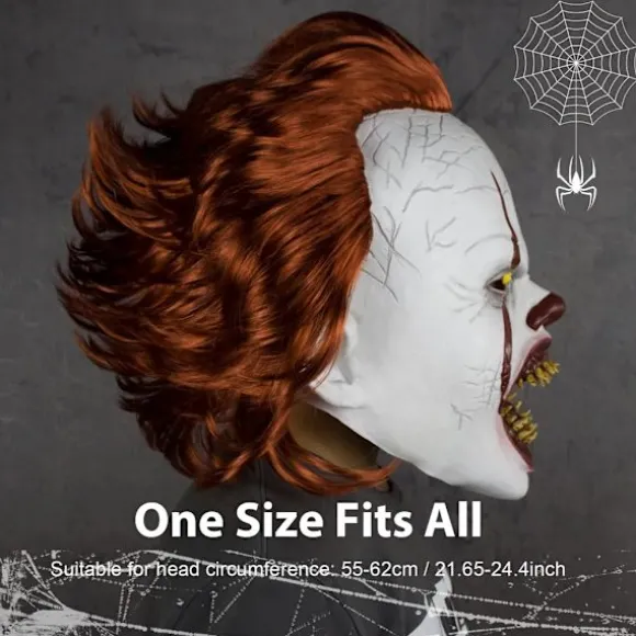 Halloween Maske Skræmmende Pennywise Skræmmende klovn Helansigt Horror Kostume Fest Ferie Cosplay Dekoration Rekvisitter Voksen