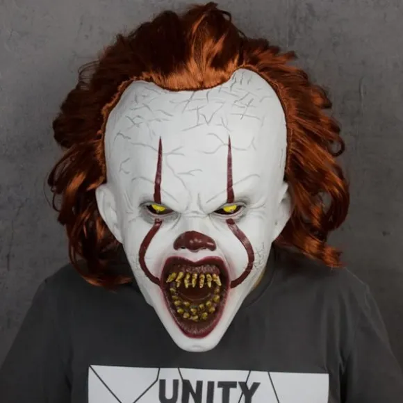 Halloween Maske Skræmmende Pennywise Skræmmende klovn Helansigt Horror Kostume Fest Ferie Cosplay Dekoration Rekvisitter Voksen