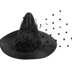 Halloween Mesh Heks Hat Hat Heks Prom Dekoration Rekvisitter Børn Voksen Hår Hat (Medium, Sort)
