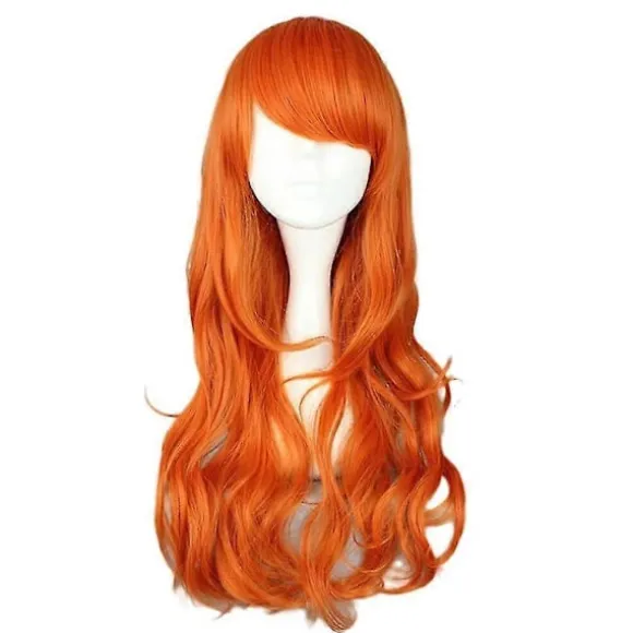 Halloween One Piece Nami Cosplay Paryk Lang Orange Bølge Side Pandehår Anime Tegneserie Kostume Parykker -NMAOV (FMY)