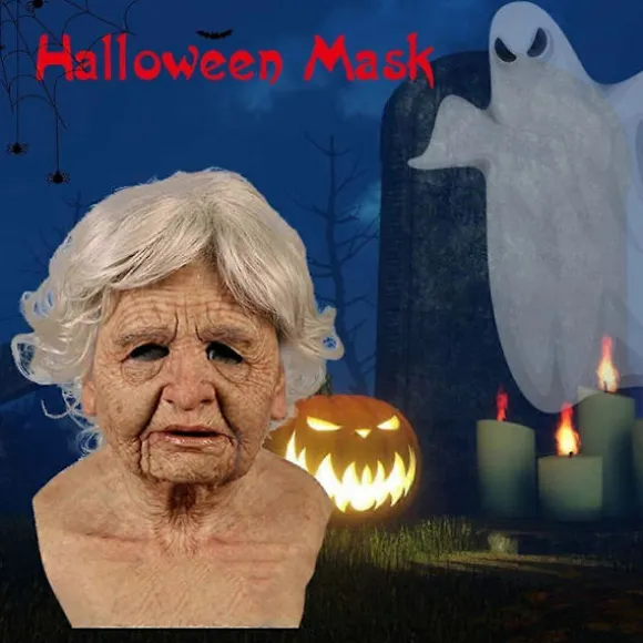 Halloween realistisk hovedbeklædning gammel kvinde rynket latex fuld ansigtsmaskerade halloween