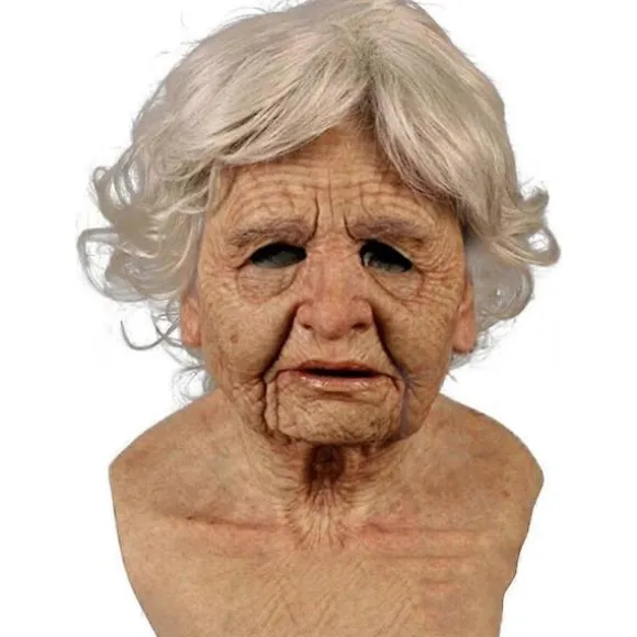 Halloween realistisk hovedbeklædning gammel kvinde rynket latex fuld ansigtsmaskerade halloween