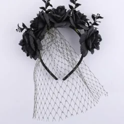 Halloween Rose Blomster Hovedbøjle med Slør til Kvinder Festlig Party Cosplay Kostume Hovedbeklædning Rød Red