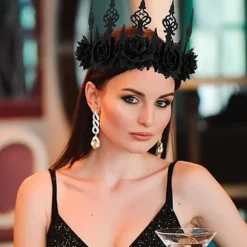 Halloween Rose Gothic Garland Crown Hovedbånd til Kvinder, Pige, Voksne Witcher Makeup Hår Tilbehør