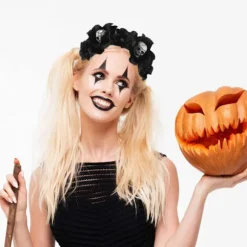 Halloween Rose Slør Hovedbånd Skalle Hårbånd Sort Blomst Krans Dødedag Hovedbeklædning Gothic Kostume Tilbehør (2-Skalle Hovedbånd)