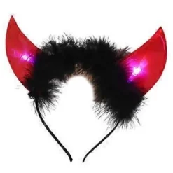 Halloween Selvlysende Horn Hårbøjle til Kostumefester og Cosplay Hårbånd Ko Horn Hårbøjle red leather