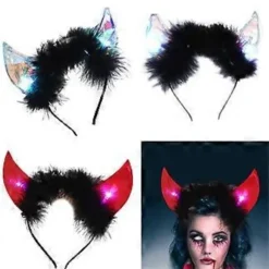 Halloween Selvlysende Horn Hårbøjle til Kostumefester og Cosplay Hårbånd Ko Horn Hårbøjle red leather