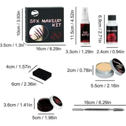 Halloween SFX Makeup Kit Zombie Vampire Skin Wax Falsk Blod Gel Ar Vand Blod Spray Svamp Sølv Skraber Cosplay