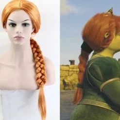 Halloween Shrek Kvinder Prinsesse Fiona Paryk Monster Finona Rollespil Orange Brun Flettet Hår Paryk Cosplay Tilbehør