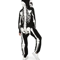 Halloween Skelet Kostume til Kvinder - Komfortabel og Simpel Voksen Jumpsuit Bodysuit - Print foran og bagpå med Lynlås{AZC}