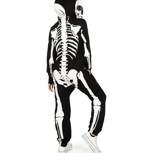Halloween Skelet Kostume til Kvinder - Komfortabel og Simpel Voksen Jumpsuit Bodysuit - Print foran og bagpå med Lynlås{AZC}