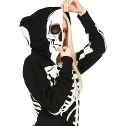 Halloween Skelet Kostume til Kvinder - Komfortabel og Simpel Voksen Jumpsuit Bodysuit - Print foran og bagpå med Lynlås{AZC}