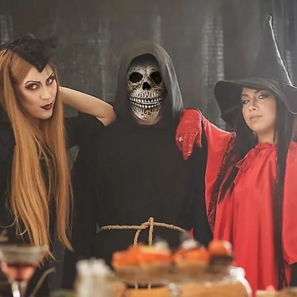 Halloween Skelet Maske, Uhyggelig Halloween Fuld Hoved Skalle Maske med Bevægelig Kæbe, 3D Halloween Masker til Mænd Cosplay Universal Voksenstørrelse | Fyndiq