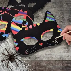 Halloween Skrabepapir Masker, [48 stykker] Festgaver & Spil til Børn, Halloween Hobby, Sjovt Legetøj til Børn & Voksne Inklusive Flagermus, Græskar
