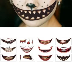 Halloween Smiley Face Klistermærker Vandtætte Horror Mund Klistermærker Skræmmende Zombie DIY til Maskerade Scene Temafest Cosplay Rekvisitter