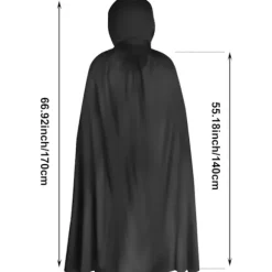Halloween Sort Hætteklædt Kappe Reaper's Kappe Sort Djævlekappe Cosplay Bal Maskerade Halloween Maskerade Voksen Børnekostume (180cm)