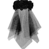 Halloween Sort Slør med Rose Blomsterkrans Gotisk Ligbrud Slør Kostume Hovedbeklædning Blomsterkrans Krans Brude Bryllup Slør Fascinatorer Tilbehør