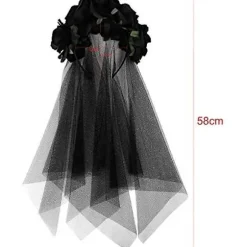 Halloween Sort Slør med Rose Blomsterkrans Gotisk Ligbrud Slør Kostume Hovedbeklædning Blomsterkrans Krans Brude Bryllup Slør Fascinatorer Tilbehør