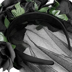 Halloween Sort Slør med Rose Blomsterkrans Gotisk Ligbrud Slør Kostume Hovedbeklædning Blomsterkrans Krans Brude Bryllup Slør Fascinatorer Tilbehør