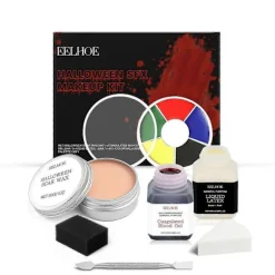 Halloween Special Effects Makeup Sæt Realistiske Sår-, Blod- & Blåmærkeeffekter med Arvoks, Sekskolorspalette og Nem Påføring til Uhuggelige Temaer
