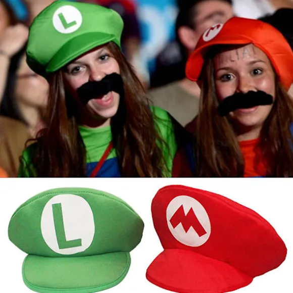 Halloween Super Mario Bros Cosplay Skum Rød Eller Grøn Hat Med Overskæg Karneval Party Kasket Rekvisitter Kostume Tilbehør Green