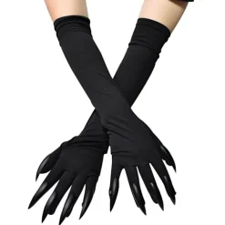 Halloween voksenhandsker, lange sorte dyrefodshandsker med skræmmende lange negle, sjovt spøgelse. Black Nails