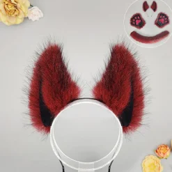 Halloween vævet danse varulv dyre øre hoveddekoration kostume rekvisitter ulve øre pandebånd dyre klo handsker ulve hale kostume_tfrf Ear Headband - Burgundy | Fyndiq