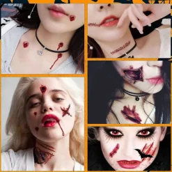 Halloween Zombie Makeup Tatoveringer, Falske Ar Sår Midlertidige Klistermærker Blod Sår Sting Realistisk Mønster Vampyr Bidmærker Voksne Børn Klovn Prank Ma | Fyndiq