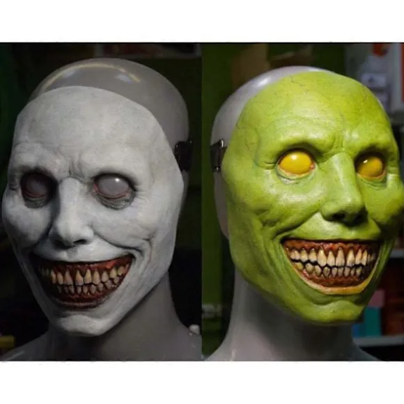 Halloween Zombie Maske Smilende Dæmoner Den Onde Cosplay Rekvisit Skræmmende Maske Realistisk Maskerade Maske Spøgelse Skræmmende Maske (LGL) white