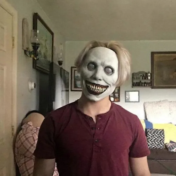 Halloween Zombie Maske Smilende Dæmoner Den Onde Cosplay Rekvisit Skræmmende Maske Realistisk Maskerade Maske Spøgelse Skræmmende Maske (LGL) white