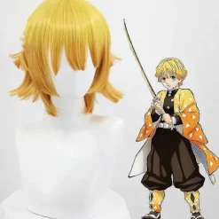 Halloweenfest Demon Slayer Agatsuma Zenitsu Cosplay Festkostume Sæt Anime Gaver Kun Paryk, CJY Only Wig S