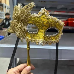 Halloween-festmaske med holdestang til aftenfest og maskerade Gold