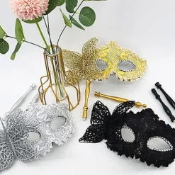 Halloween-festmaske med holdestang til aftenfest og maskerade Gold