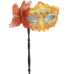 Halloween-festmaske med holdestang til aftenfest og maskerade Gold
