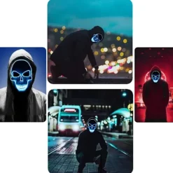 Halloween-maske LED, dødningehovedmaske, ufarlig LED-maske med 3 blink