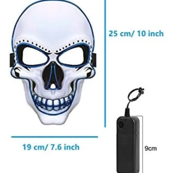 Halloween-maske LED, dødningehovedmaske, ufarlig LED-maske med 3 blink