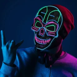 Halloween-maske, LED-maske med 3 blinkende tilstande kraniemaske til børn