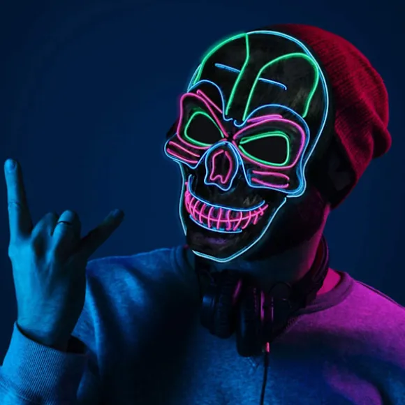 Halloween-maske, LED-maske med 3 blinkende tilstande kraniemaske til børn
